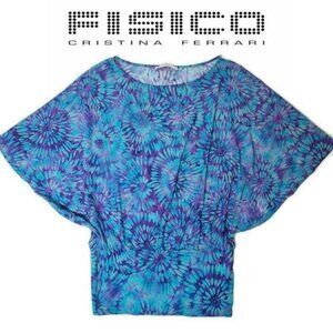Fisico Cristina Ferrari Blue & Purple tie dye print Batwing Top Size m high end